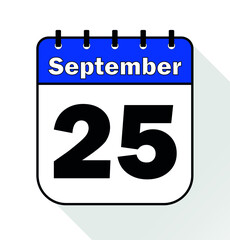 September day 25 blue - Calendar Icon - Vector Illustration.