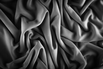 Fototapeta premium Detail of Crumpled Fabric Texture in Black and White with Soft Lighting