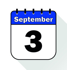 September day 3 blue - Calendar Icon - Vector Illustration.