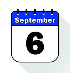 September day 6 blue - Calendar Icon - Vector Illustration.