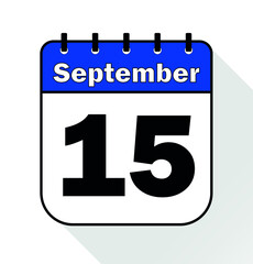 September day 15 blue - Calendar Icon - Vector Illustration.