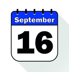 September day 16 blue - Calendar Icon - Vector Illustration.