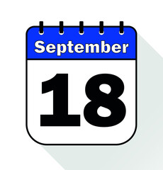 September day 18 blue - Calendar Icon - Vector Illustration.