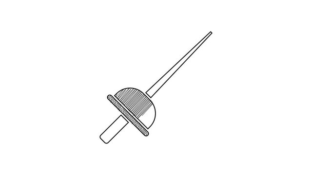 Black line Fencing icon isolated on white background. Sport equipment. 4K Video motion graphic animation