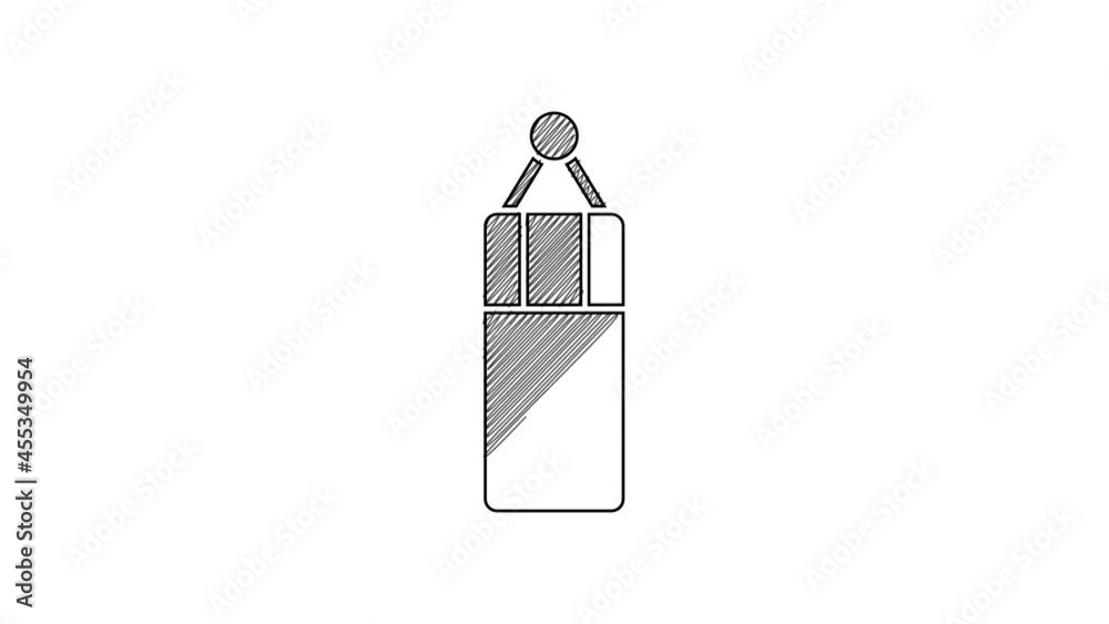 Poster Black line Punching bag icon isolated on white background. 4K Video motion graphic animation