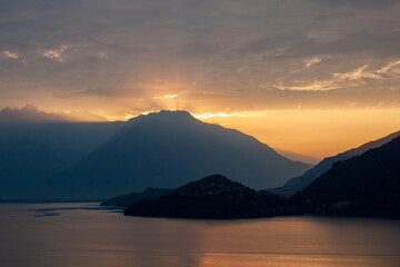 beautiful sky during sunset at lake como in italy