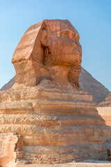 Fototapeta na wymiar Sphinx in the Giza valley on a bright sunny day
