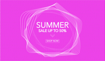 Summer sale banner design. Promo badge for your summer design. Summer sale vector design idea. Pink background