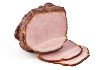 Smoked loin, isolated on white background.