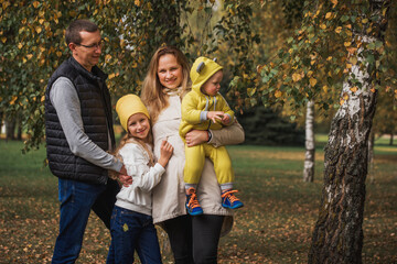 Fototapeta premium happy family on autumn picnic in park
