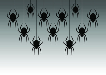 Black spiders hanging on a web.  Vector illustration. Follow other spiders patterns in my collection.