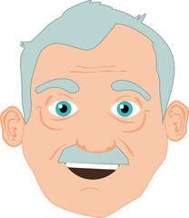 Drawing of  old man's face with mustache and blue eyes