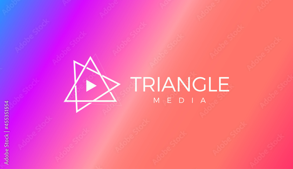 Poster geometric play button flat minimal style vector logo concept for media, video and music app. linear 