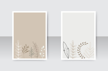 Minimalist abstract hand drawn vector posters. Contemporary natural wall art with plants. Modern art