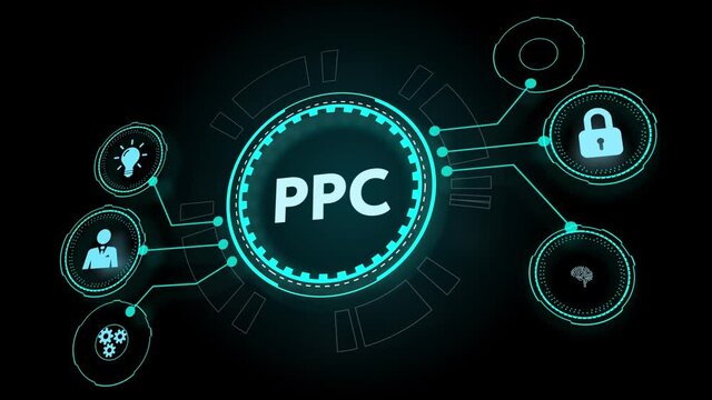 Pay per click payment technology digital marketing internet concept of virtual screen. PPC