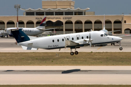Luqa, Malta - May 22, 2005: Medavia Beech 1900D (Reg.: PH-RAH) used mainly in Northern Africa to serve outposts in the deserts.