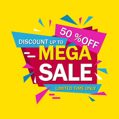 Mega sale- discount promotion concept banner. Colorful abstract background. Vector illustration.