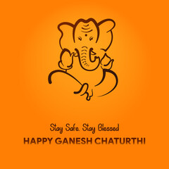 Happy Ganesh Chaturthi vector background. Beautiful Lord Ganesha line art festival poster.