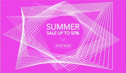 Summer sale banner design. Promo badge for your summer design. Summer sale vector design idea. Pink background. Abstract lines background