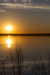 Fototapeta premium Astotin Lake under the Glow of the Setting Sun