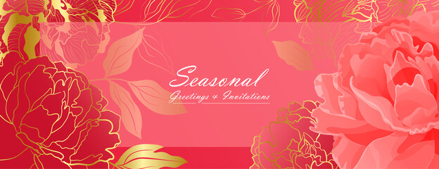 Soft red peony landscape banner