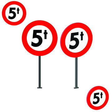 No vehicles in excess of 5 tons through, traffic signs 3d