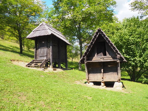 Trsic, Loznica, Serbia 05 September 2021. House of Vuk Karadzic, a reformer of the Serbian alphabet. Traditional rural buildings, dwelling house, sheds, barn, bathhouse. Architectural ethno objects