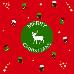 Fototapeta premium card merry christmas with deer on the red background with socks 