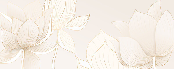 Abstract banner with golden lotus flowers for packaging, social networks and textiles - obrazy, fototapety, plakaty