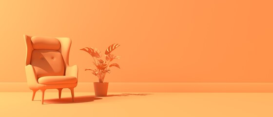 Relaxing chair with plant - Monochrome minimal theme - 3D render