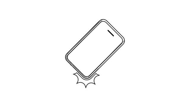 Black line Shockproof mobile phone icon isolated on white background. 4K Video motion graphic animation