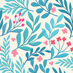 Seamless pattern with hand drawn flowers on white background. Vintage repeat background. Vector floral texture.
