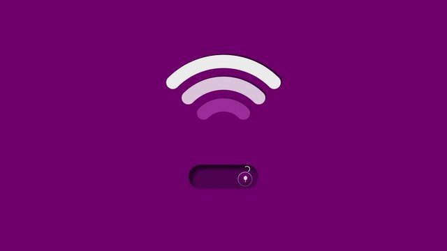 Wi-fi signal animation. Lock and unlock button. Purple background