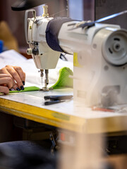 Foot, needle and thread in a sewing machine