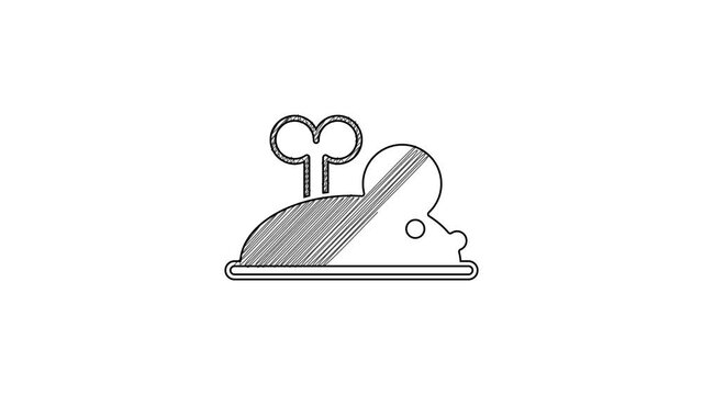 Black line Clockwork mouse icon isolated on white background. Wind up mouse toy. 4K Video motion graphic animation