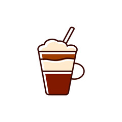 Mocha coffee in glass flat icon. Cold drink. Color filled symbol. Isolated vector illustration