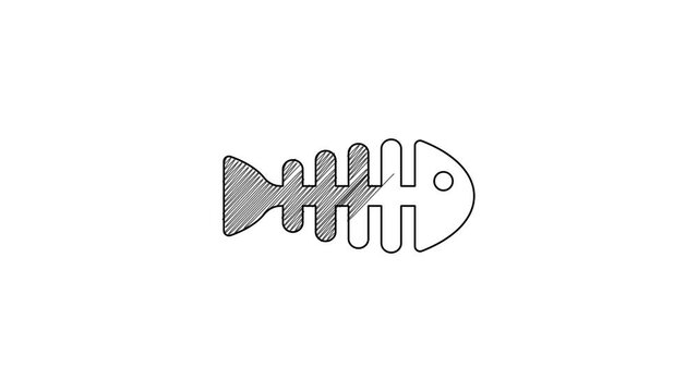 Black line Fish skeleton icon isolated on white background. Fish bone sign. 4K Video motion graphic animation