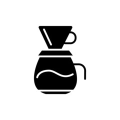 Coffee pot with cap glyph icon. Moka pot. Pour over coffee maker. Isolated vector stock illustration