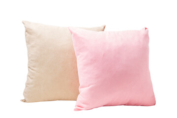 Two pillows in pastel colors isolated on white background