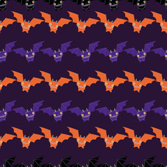 Cute flying bats halloween seamless vector pattern 
