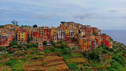 Fototapeta na wymiar view of the ancient village of Corniglia in Vernazza, Spezia, Italy. It is one of the towns that make up the Cinque Terre in Liguria