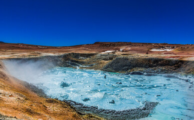 Mud pool at geysers Sol de Manana in Bolivia