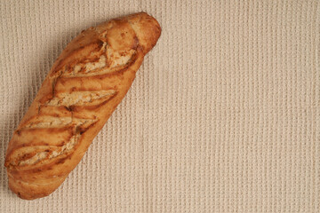 top view large cheese and onion flavored bread