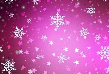 Obraz na płótnie Canvas Light Pink vector background with beautiful snowflakes, stars.
