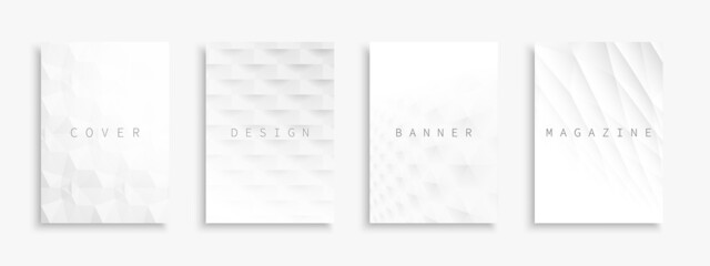 Set of white creative abstract contemporary templates, covers, placards, brochures, banners, flyers, backgrounds. Light 3d design