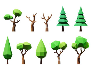 Fototapeta premium Set of Lowpoly Vector Trees: Furs, Deciduous and Dead