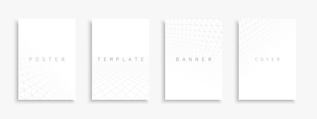 Set of vector abstract geometric contemporary templates, covers, placards, brochures, banners, flyers, backgrounds. White digital grid design with perspective