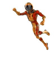 retro astronaut is floating and looking down