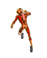 retro astronaut is flying rear view