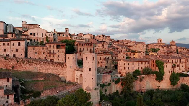 Spello, small town in Italy. Drone aerial view of the village